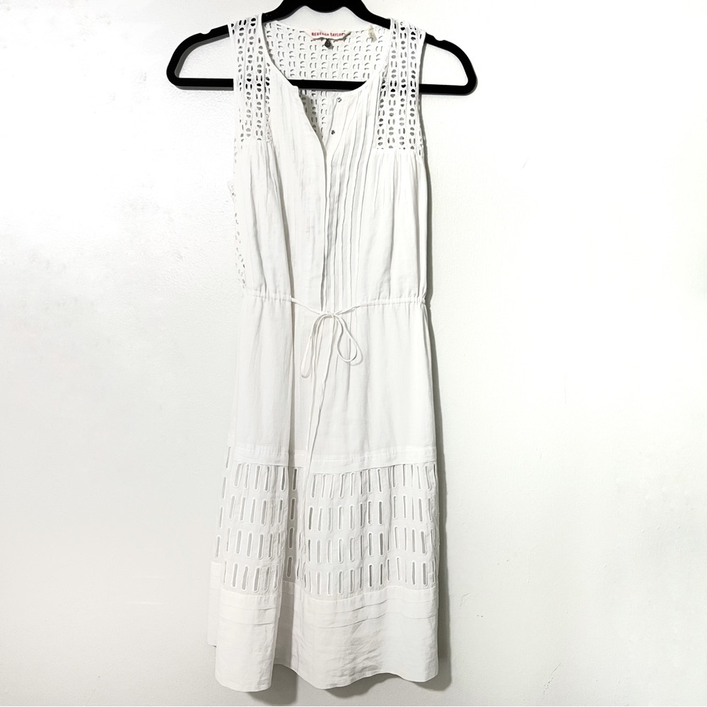 Rebecca Taylor Cotton Eyelet White Sleeveless Summer Dress Sz 2